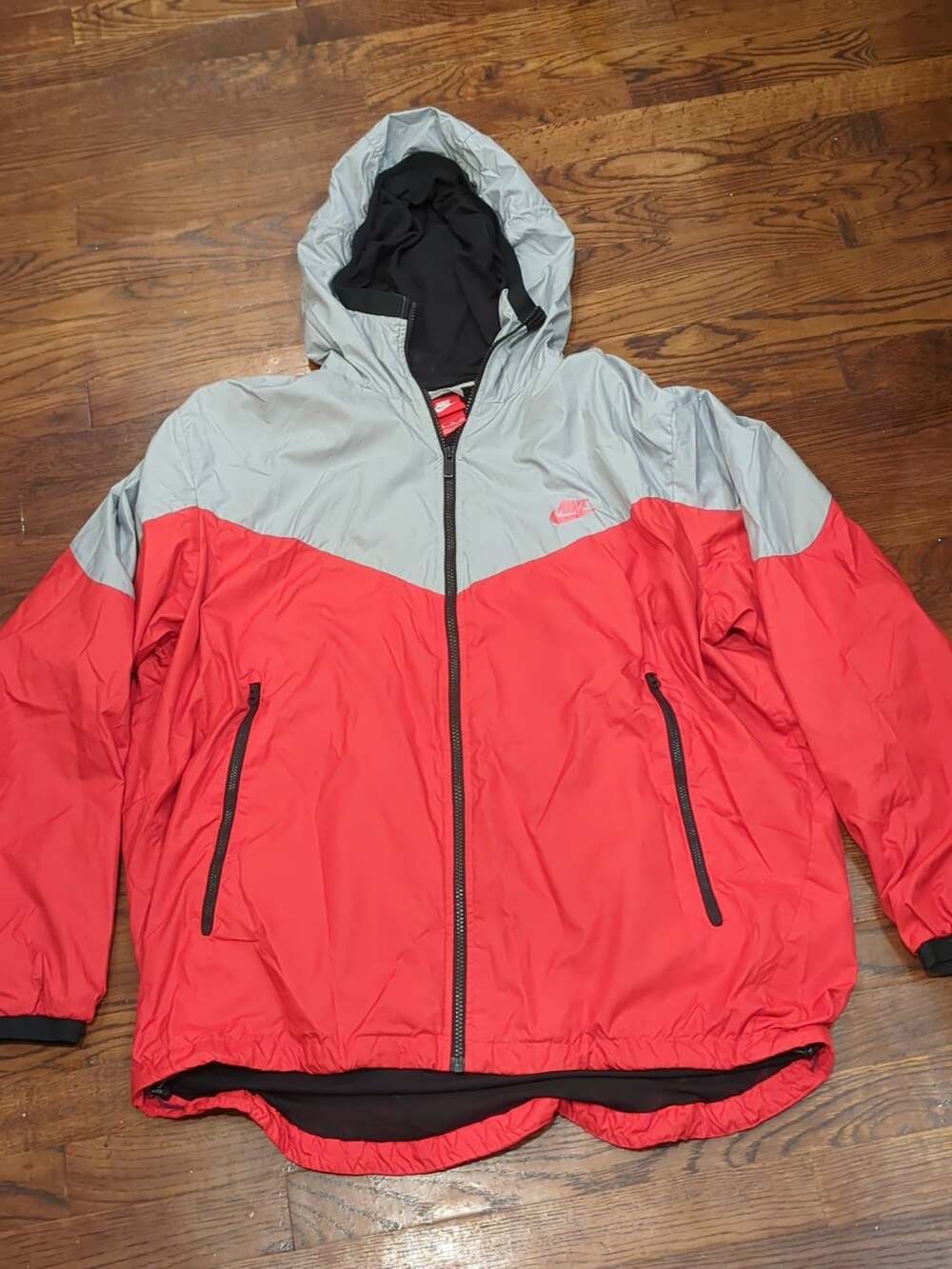 Nike Windrunner Jacket Size XXL Red Gray Full Zip Hoodie